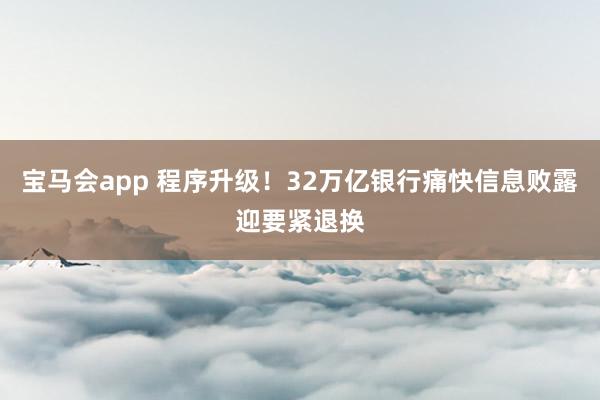 宝马会app 程序升级！32万亿银行痛快信息败露迎要紧退换